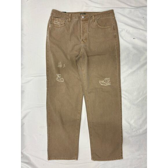 NWT Women’s Wild Fable High Rise Straight Easy Rigid Distressed Tan Jeans Sz 14 - Picture 1 of 11